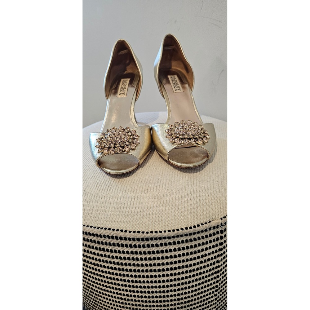 Badgley Mischka Women's Gold Rhinestone Embellished Peep Toe Heels